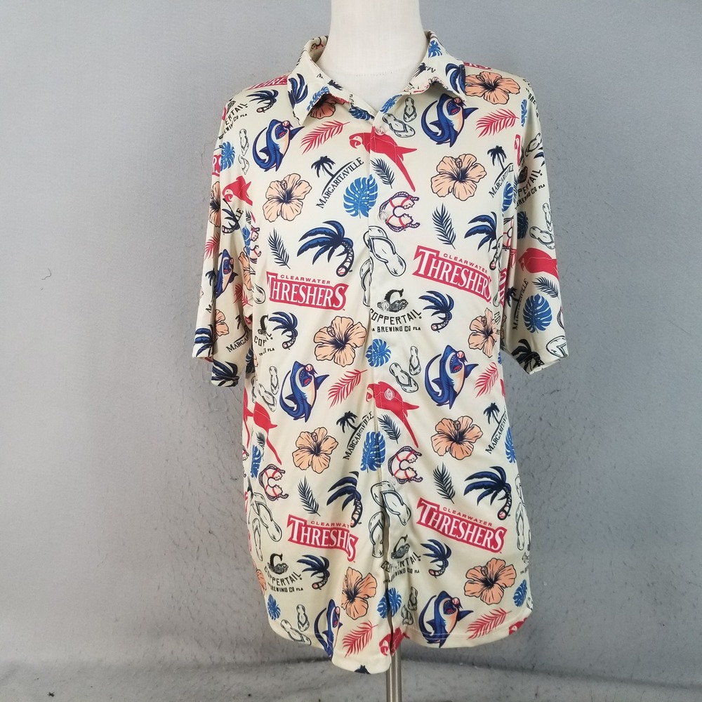 Margaritaville Shirt Men XL Cream Clearwater Thrashers MiLB Tropical Button Down
